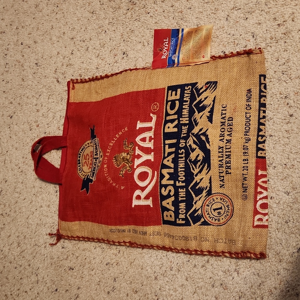 Royal Basmati Rice Burlap Zipper Close Tote Bag